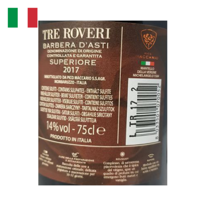 TRE ROVERI - Barbera d'Asti Superiore DOCG 2017' 75 cl 14% vol, pliiatsikarbis - Image 3
