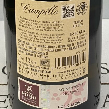 Campillo Blanco Reserva White Viura/Chardonnay 2021 D.O. Ca Rioja 75 cl 13%vol - Image 2