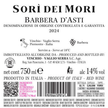 Vinchio Vaglio Sorí Dei Mori Barbera D'asti DOCG 2024' 75 cl 14% vol - Image 3