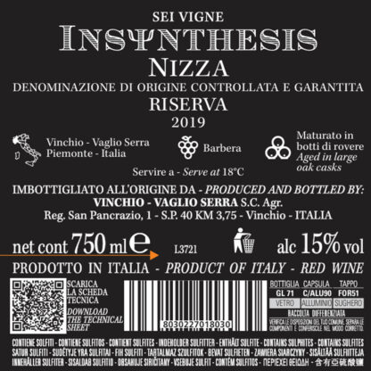 Vinchio Vaglio Sei Vigne Insynthesis Nizza Riserva DOCG 2019' 75 cl 15% vol - Image 3