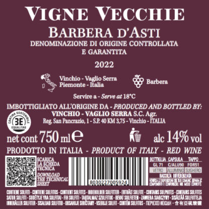 Vinchio Vaglio Vigne Vecchie 50 Barbera D'asti DOCG 2022' 75 cl 14% vol - Image 3