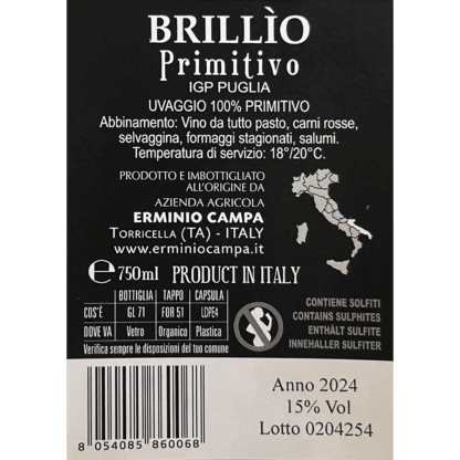 Erminio Campa Brillo Primitivo IGP Puglia 2024' 15 %vol - Image 3