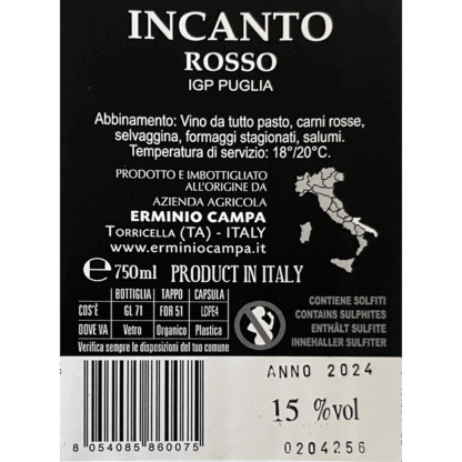 Erminio Campa Incanto Rosso IGP Puglia 2024' 15 %vol. - Image 3