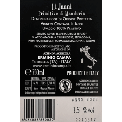 Erminio Campa  Li Janni Primitivo di Manduria DOP 2022' 75cl 15%vol. - Image 2