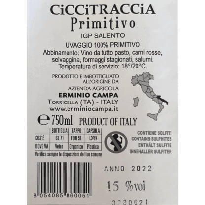 Erminio Campa Cicci Traccia Primitivo IGP Salento 2022 15 %vol. - Image 2